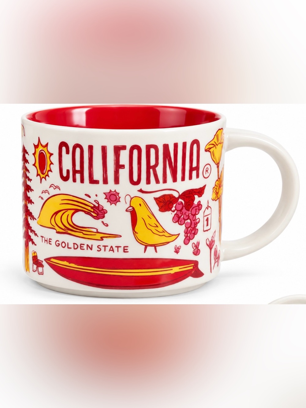Starbucks California Been There Series 14 oz Ceramic Mug 2017 Red Interior